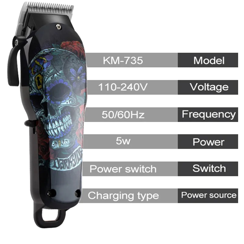 Kemei Professional Cordless Hair Clipper for Men - Powerful Electric Beard Trimmer and Hair Cutting Machine with Lithium Battery - 100V-240V