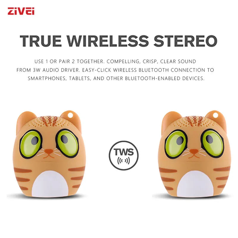 Zivei Mini Wireless Bluetooth Speaker: Portable Animal Design Music Player with Subwoofer, Bass Stereo, Ideal Christmas Gift