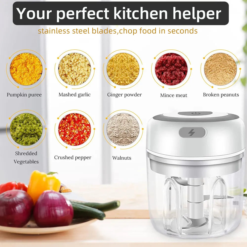 Electric Mini Food Chopper - USB Portable Garlic Masher, Meat Grinder, Vegetable Chopper for Kitchen Gadgets