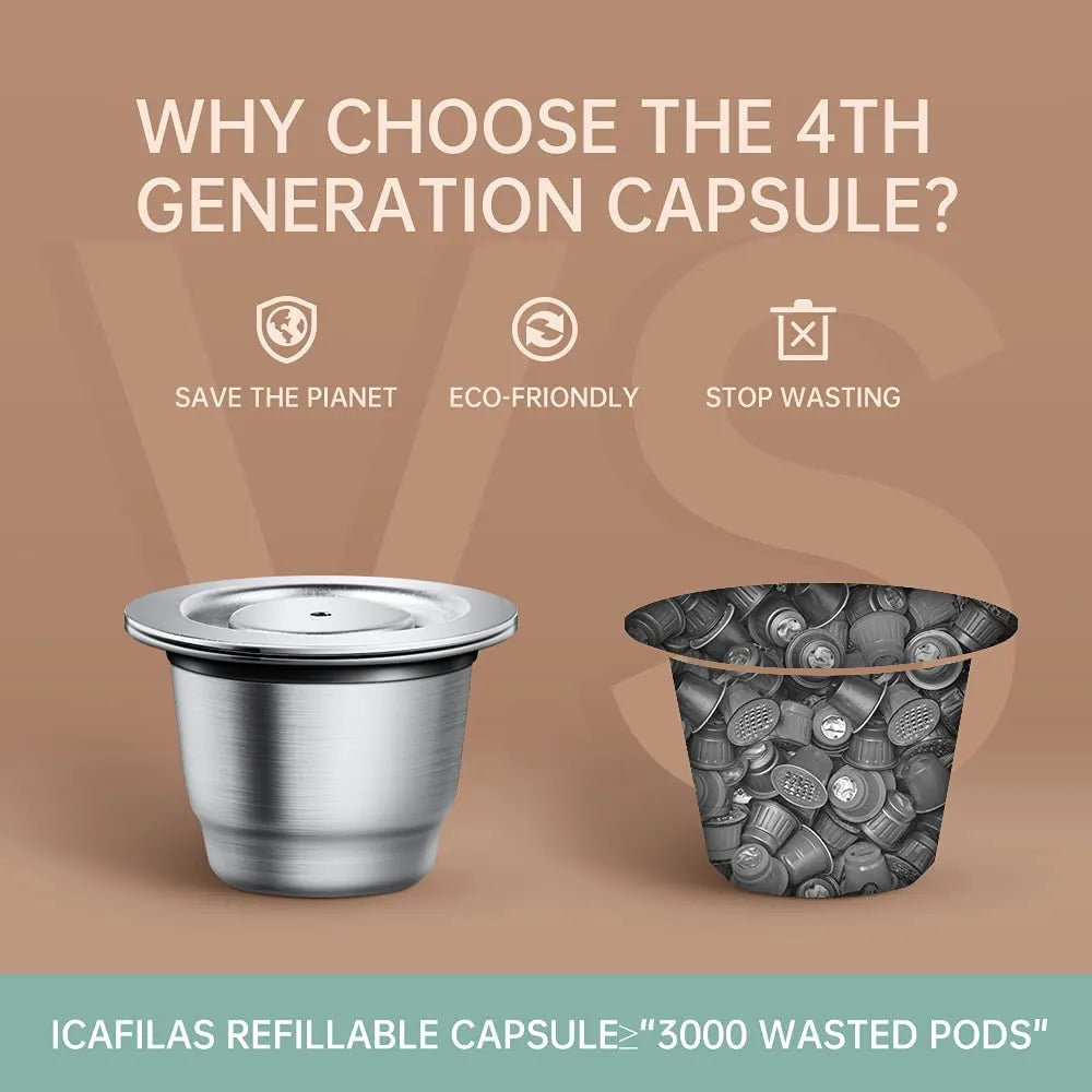 Stainless Steel Reusable Coffee Capsule for Nespresso with Refillable Espresso Cups, Coffee Pods and Tamper Dosing Ring