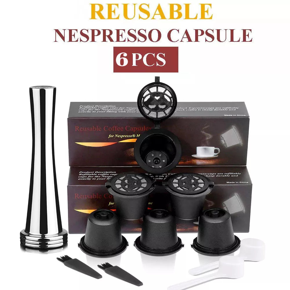 Icafilas Reusable Espresso Pod with Stainless Filter Mesh for Nespresso Machine - Refillable Coffee Capsule with Kitchen Tamper