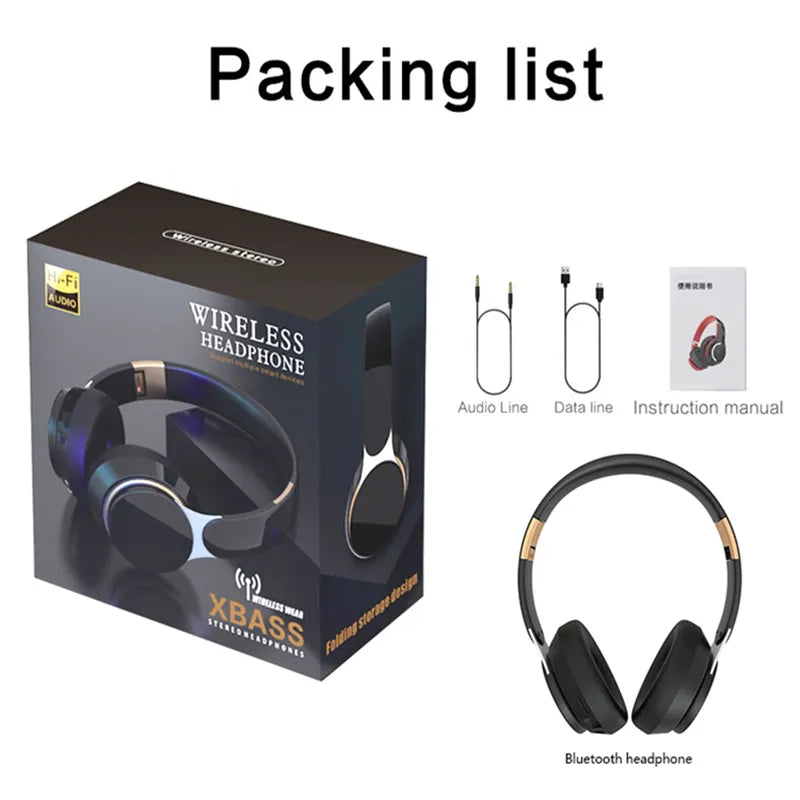 Bluetooth 5.0 Wireless Headphones - Foldable HiFi Stereo Earphone with 9D Bass Sport Headset and Microphone