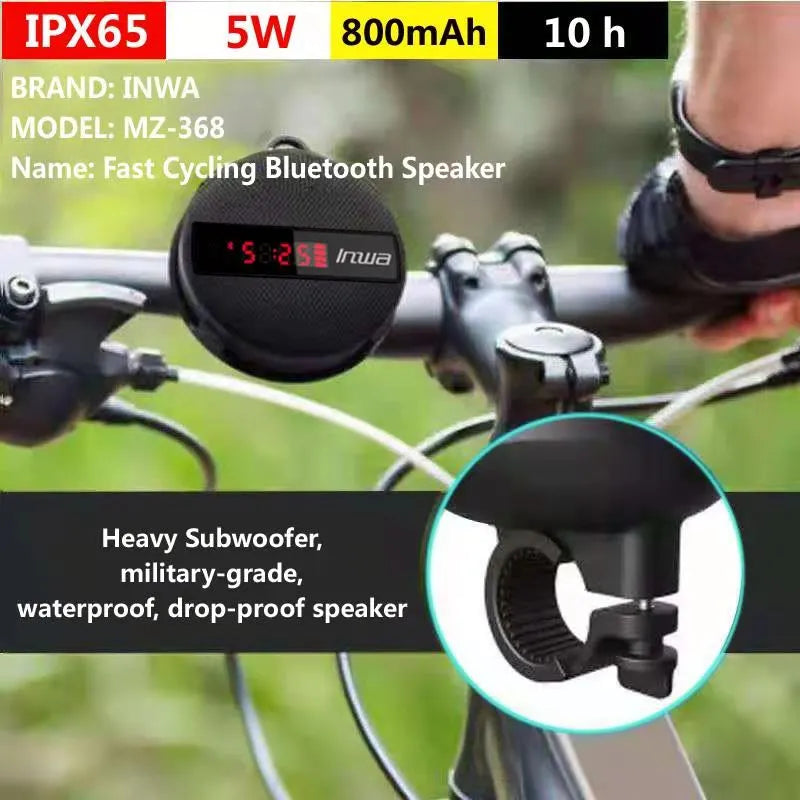 Waterproof Outdoor Portable Bluetooth Speaker for Cycling, Smart LED Display Digital Wireless Subwoofer with Hands-Free & for Bicycle