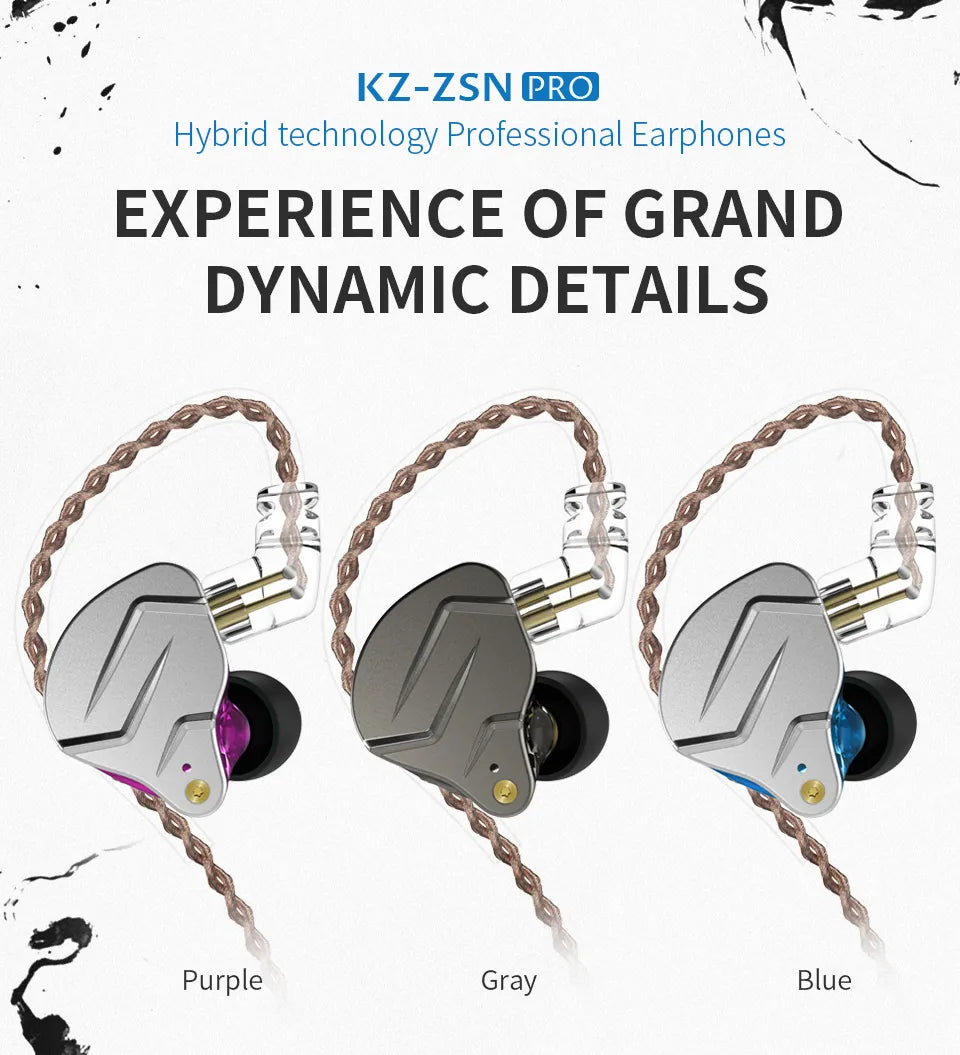 KZ ZSN Pro Metal Earphones: Hybrid Technology 1BA+1DD, High Fidelity Bass, In-Ear Monitor Earbuds, Sporty Noise Cancelling Headset