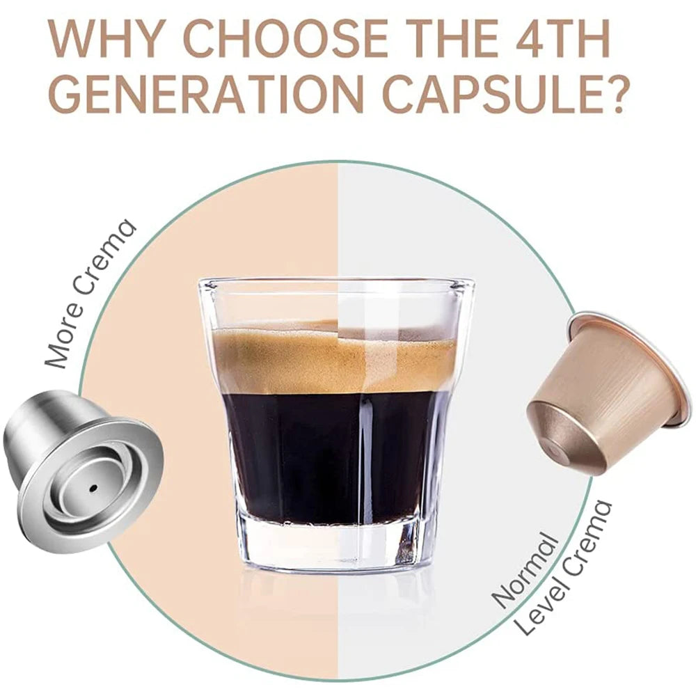 Stainless Steel Reusable Coffee Capsule for Nespresso with Refillable Espresso Cups, Coffee Pods and Tamper Dosing Ring