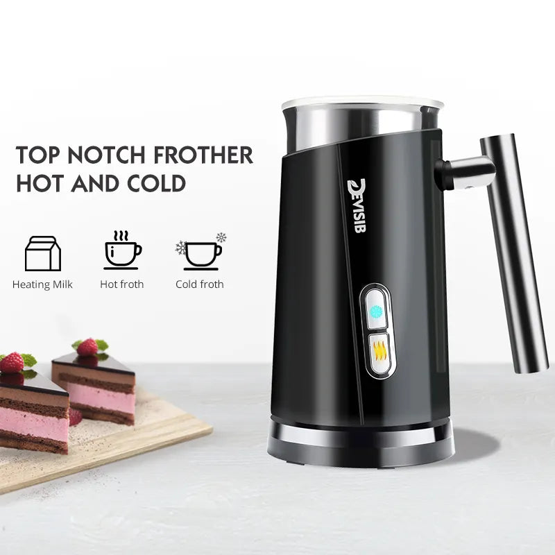 DEVISIB Electric Automatic Milk Frother for Hot and Cold Latte & Cappuccino Coffee Foaming
