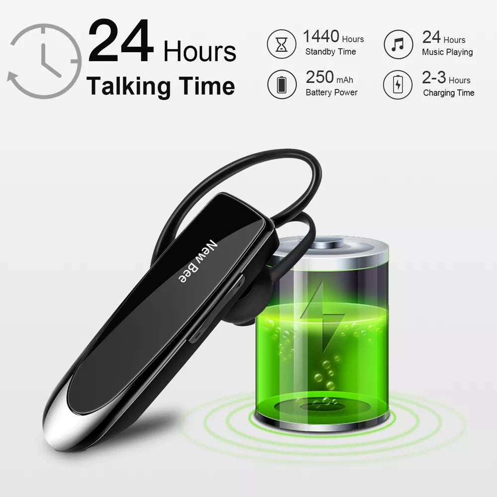 New Bee V5.0 Wireless Bluetooth Headset with Mic: Compact 24hr Earbuds for iPhone - Handsfree Mini Earpiece Experience