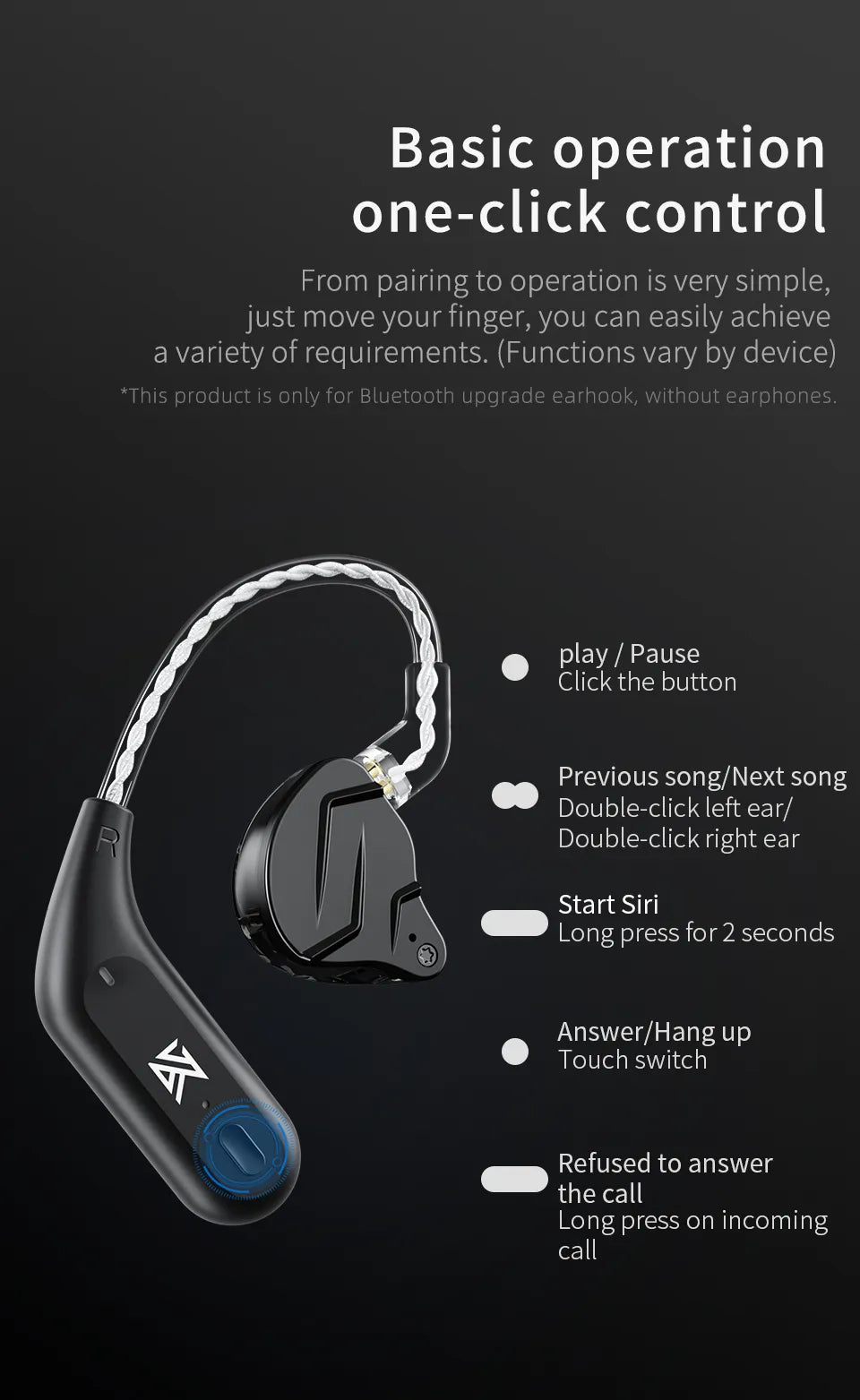KZ AZ09 Bluetooth 5.2 Wireless Ear Hook Upgrade Cable with HIFI and C PIN Connector- Includes Charging Case