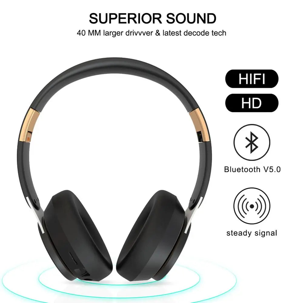 Bluetooth 5.0 Wireless Headphones - Foldable HiFi Stereo Earphone with 9D Bass Sport Headset and Microphone