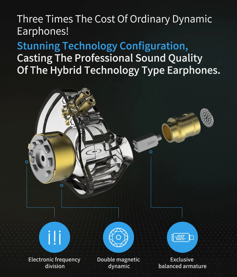 KZ ZSN Pro Metal Earphones: Hybrid Technology 1BA+1DD, High Fidelity Bass, In-Ear Monitor Earbuds, Sporty Noise Cancelling Headset