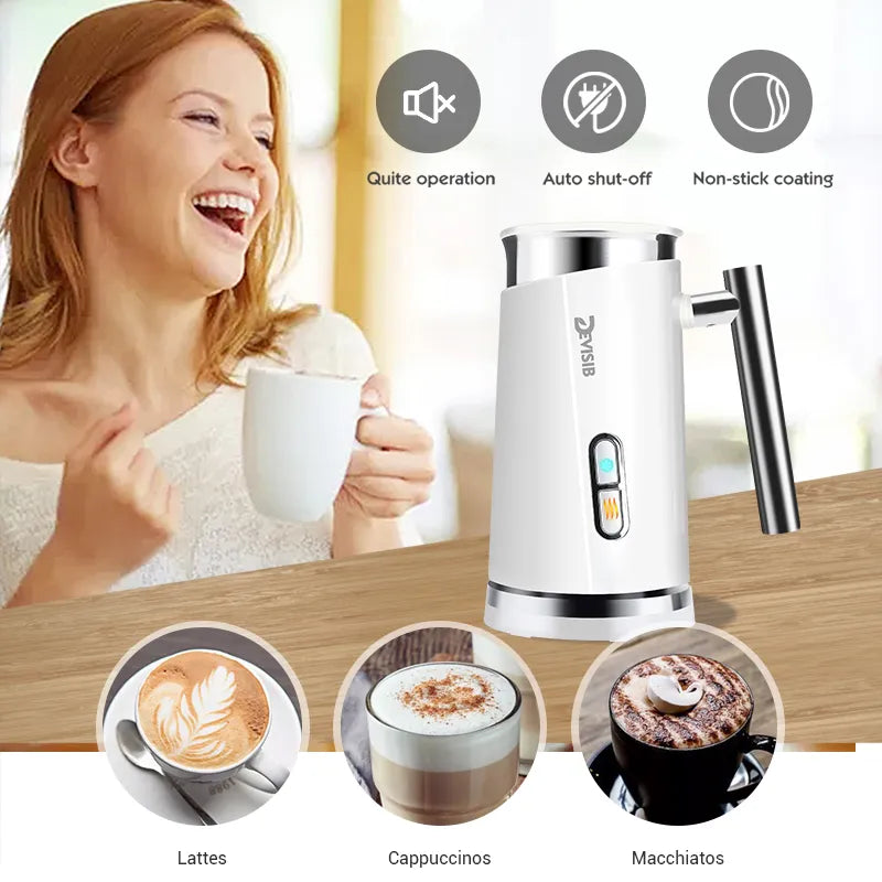 DEVISIB Electric Automatic Milk Frother for Hot and Cold Latte & Cappuccino Coffee Foaming