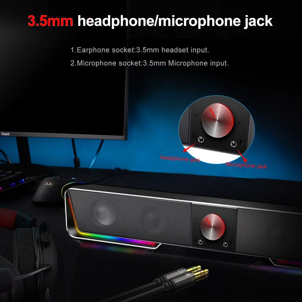 Redragon GS570 Darknets Bluetooth Wireless Surround Sound Speakers with RGB Lighting - 3.5 AUX for PC & Computer