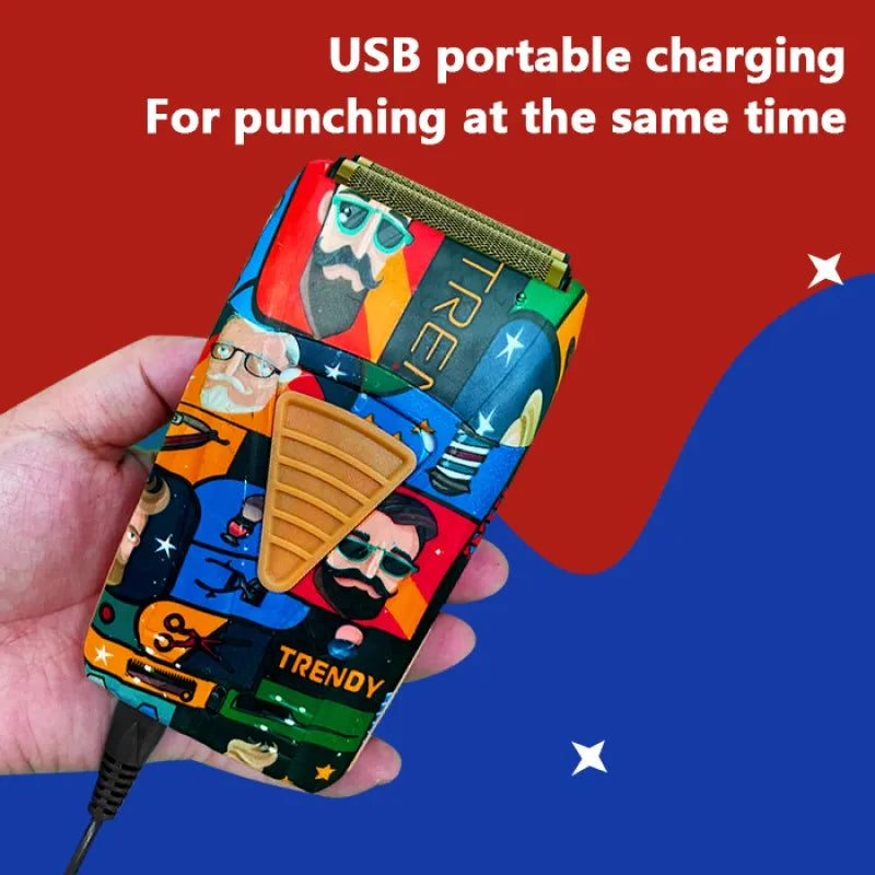 Cordless Professional Barber Hair Clipper - Rechargeable Graffiti Finish - Versatile Beard Trimmer and Electric Cutting Machine