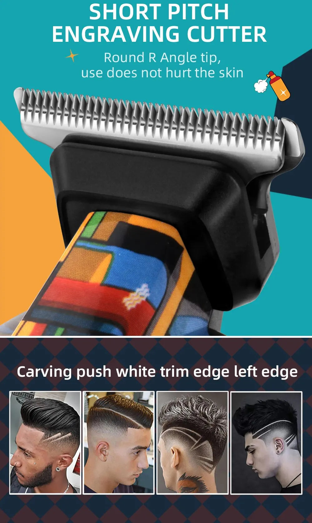Kemei-5090 Professional Barber Hair Clipper for Men with Digital Display and Graffiti Pattern Electric Reciprocating Pusher