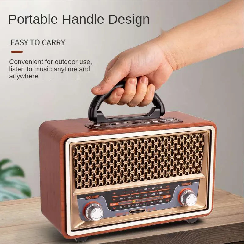 Top-Quality Portable Wooden Retro Radio with AM/FM/SW, Multi-function Bluetooth Speaker, Subwoofer and Card Audio Caixadesom