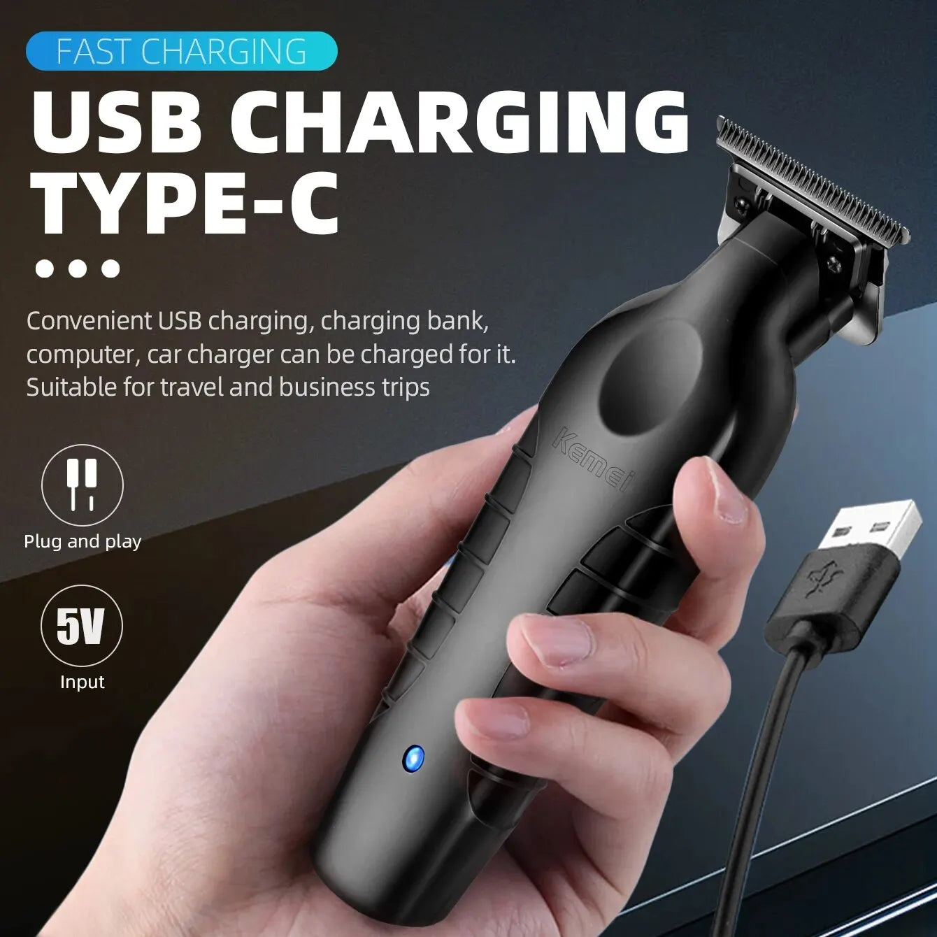 KEMEI Professional Men's T-Outliner Beard and Hair Trimmer - Bump-Free Technology Cordless Electric Beard Trimmer