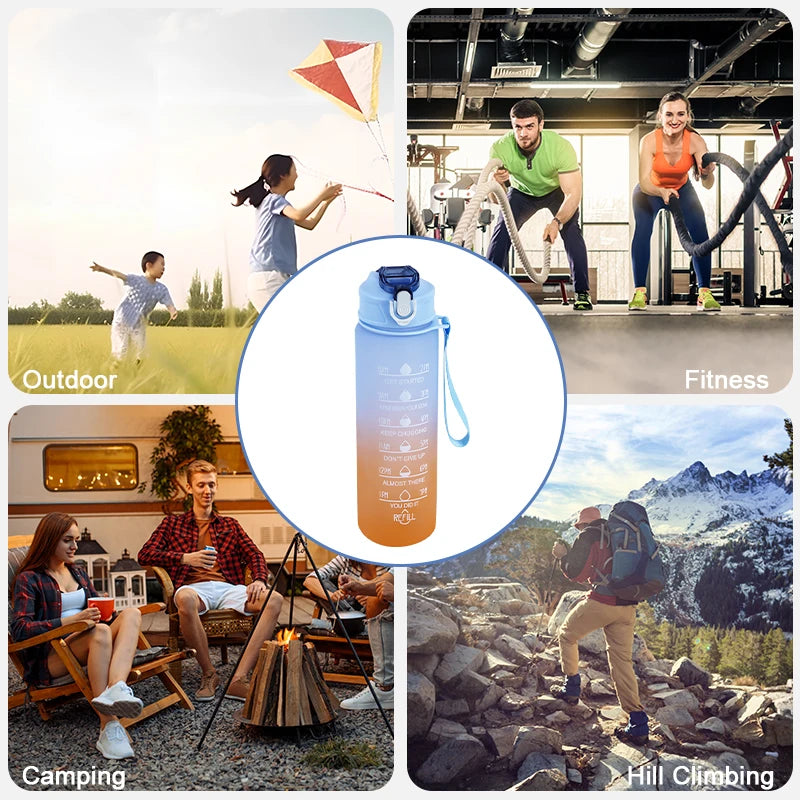 900ML Leak-Proof Sports Water Bottle - BPA Free with Time Marker - Motivational & Portable for Outdoor Sport Activities and Fitness