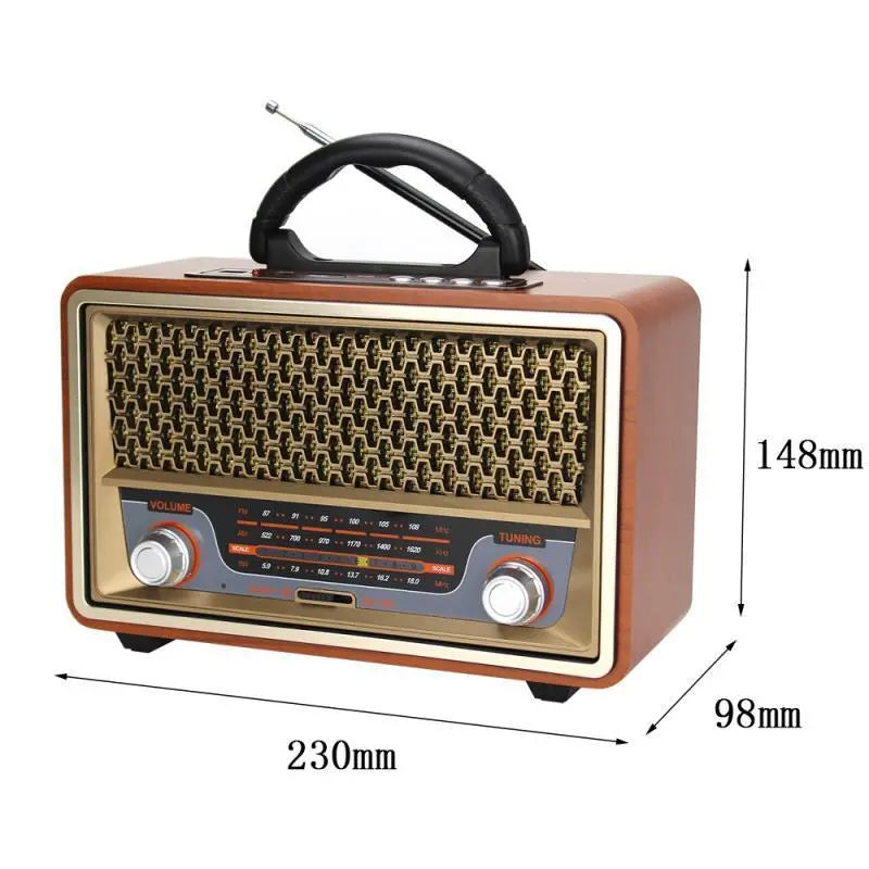 Top-Quality Portable Wooden Retro Radio with AM/FM/SW, Multi-function Bluetooth Speaker, Subwoofer and Card Audio Caixadesom