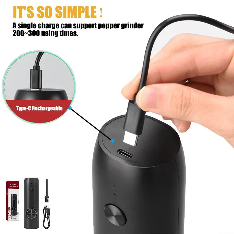 High-Quality USB Rechargeable Spice Grinder with LED Light - Automatic, Adjustable Coarseness for Salt & Pepper Mill