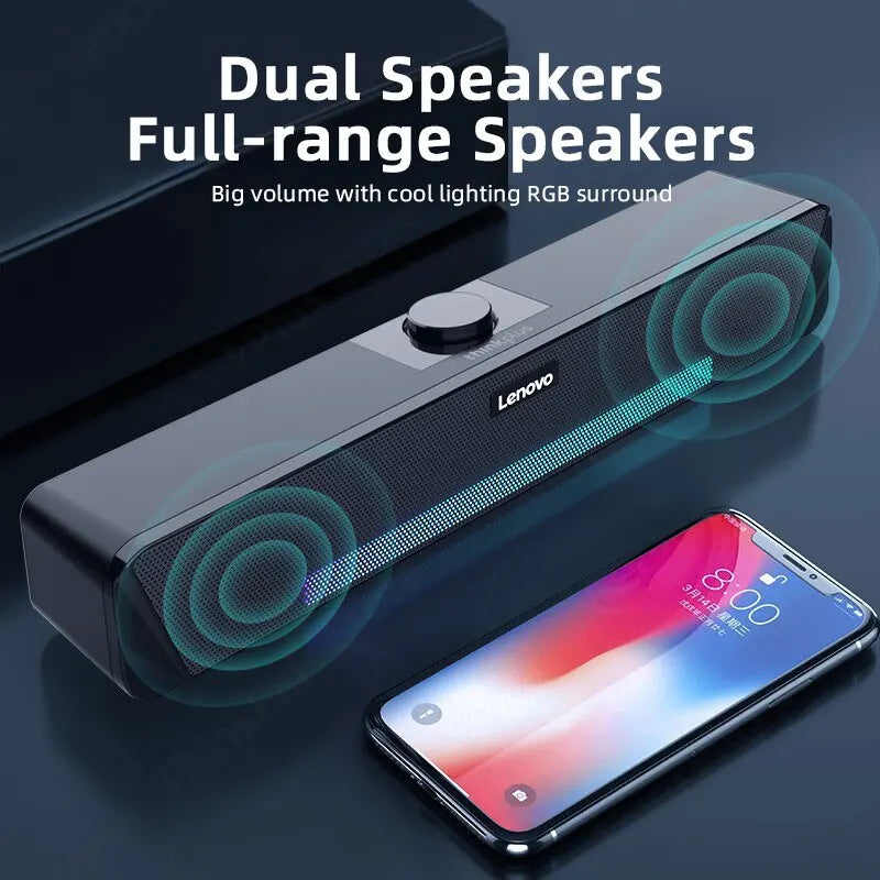 Lenovo TS33 Wired/Bluetooth 5.0 Speaker - 360-Degree Home Cinema Sound Bar and Computer Desk Audio Subwoofer