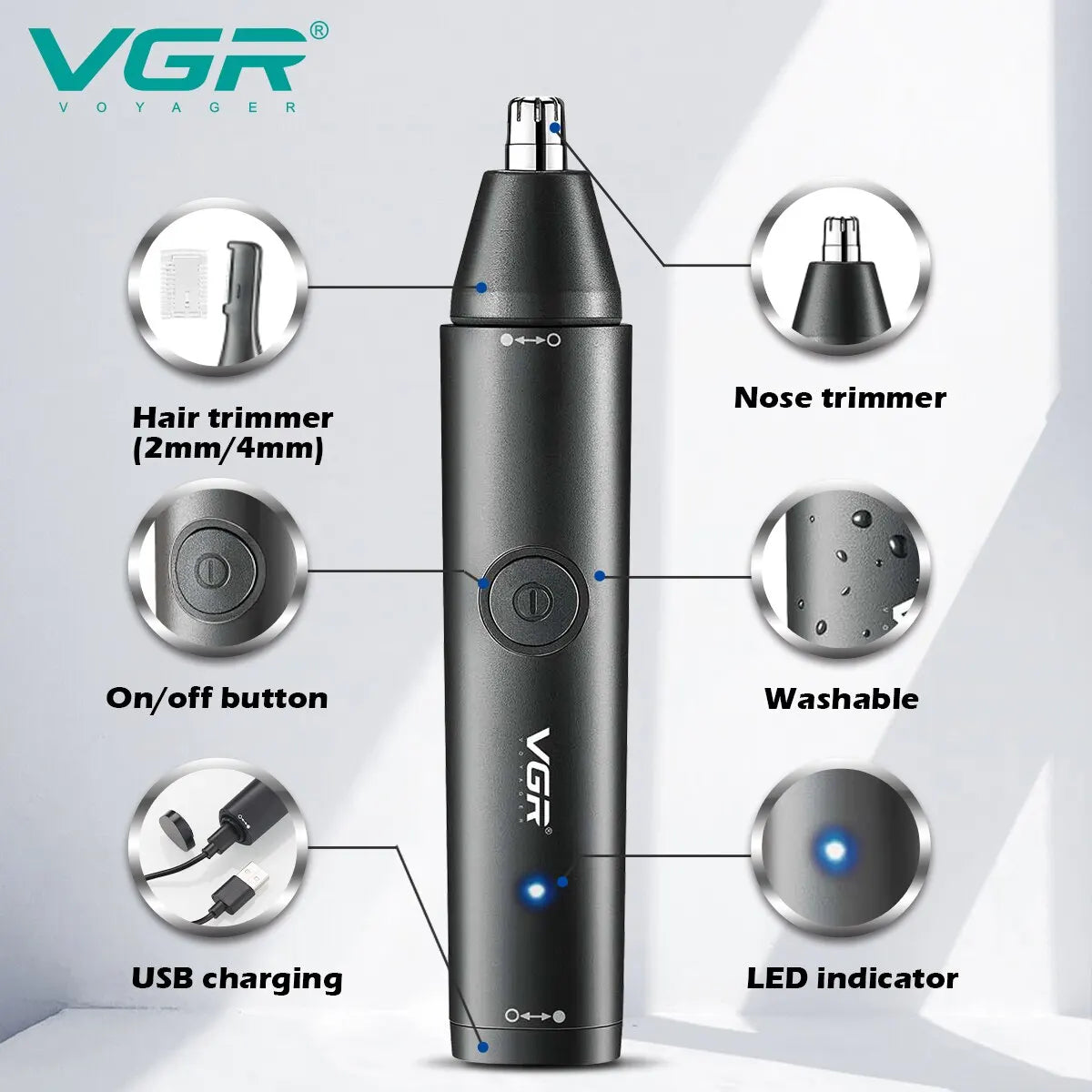 VGR Professional Nose Hair Trimmer V-613 - Mini 2-in-1 Electric Rechargeable Waterproof Hair Trimmer