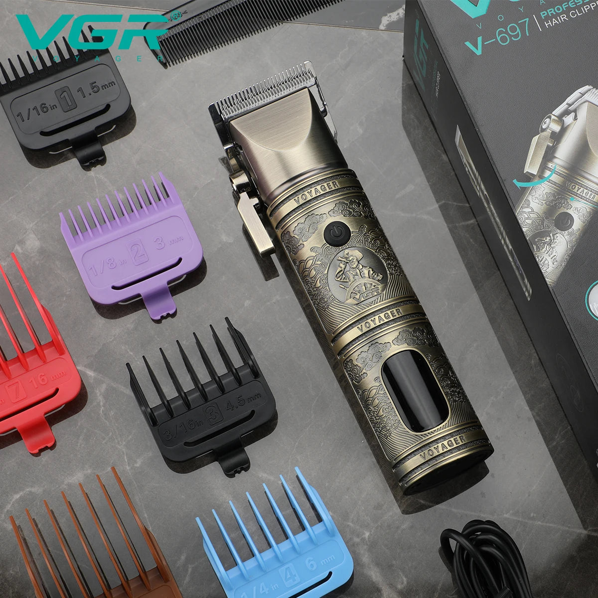 VGR Professional Hair Clipper for Men, Adjustable Rechargeable T9 Hair Trimmer with LED Display, V-697 Hair Cutting Machine