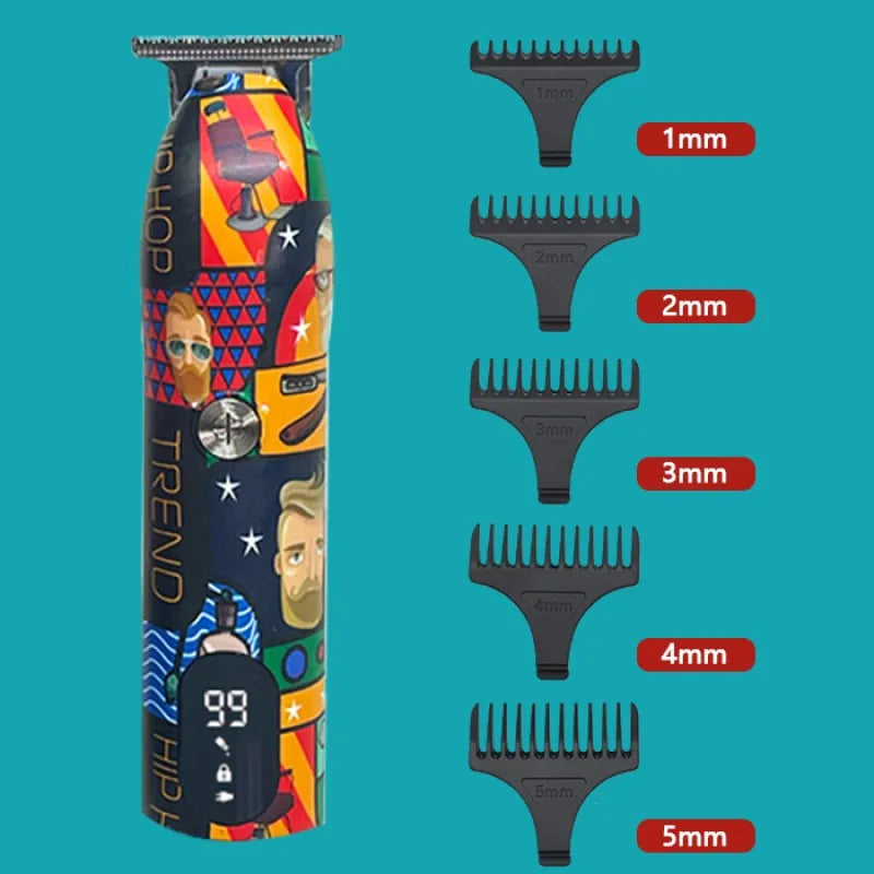 Cordless Professional Barber Hair Clipper - Rechargeable Graffiti Finish - Versatile Beard Trimmer and Electric Cutting Machine