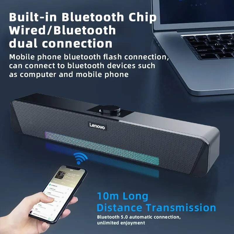 Lenovo TS33 Wired/Bluetooth 5.0 Speaker - 360-Degree Home Cinema Sound Bar and Computer Desk Audio Subwoofer