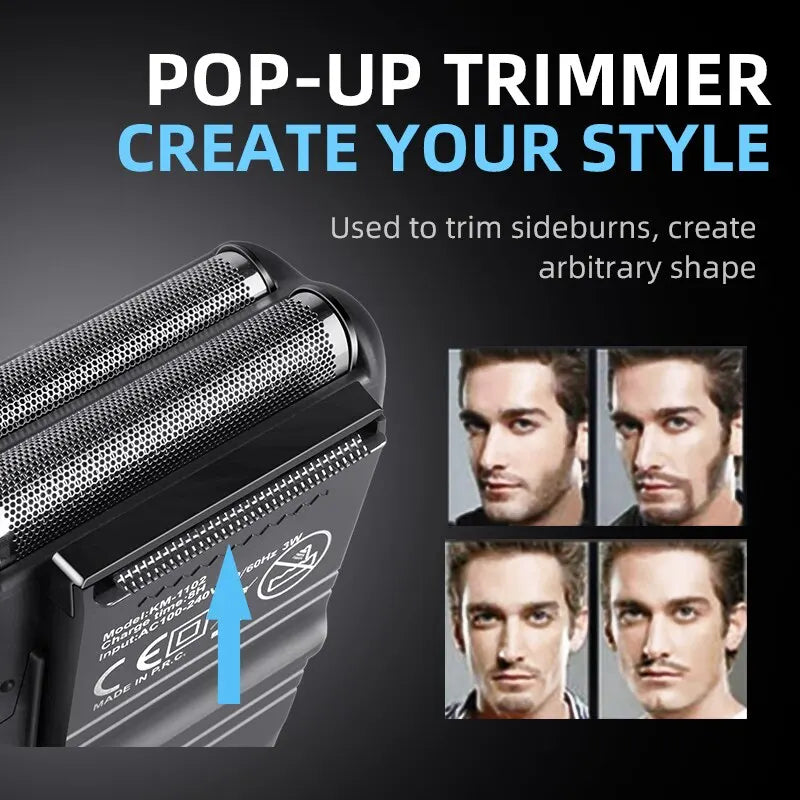 KEMEI-1102 Compact Men's Electric Shaver Kit - Rechargeable Lithium Ion, Professional Foil Shaver