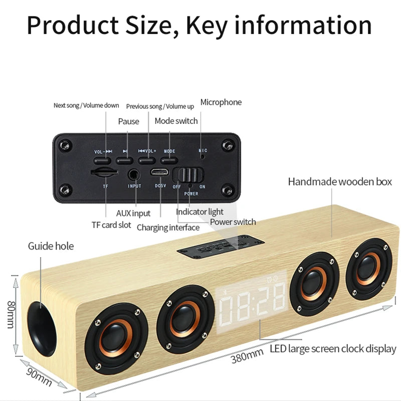 Echo Wall Feature 20W Sound System - Wooden Bluetooth Sound Bar with Enhanced Audio Experience & HiFi Sound Quality for PC/TV – Home Theater with 4 Speaker Soundbox