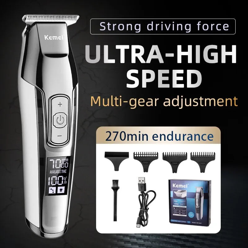 Kemei 5027 Men's Professional Adjustable Speed Hair Clipper and Beard Trimmer with LED Digital Display, Electric Razor KM-5027