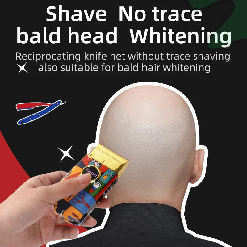 Kemei Men's Professional Titanium Double Foil Electric Shaver - Barber Finish Razor with Graffiti Pattern, KM-RS7098 Model
