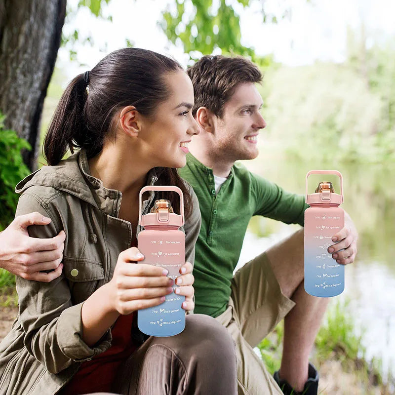 2L Motivational Sports Water Bottle with Time Marker Stickers - Portable, Reusable Plastic Drinking Bottle for Running and Fitness