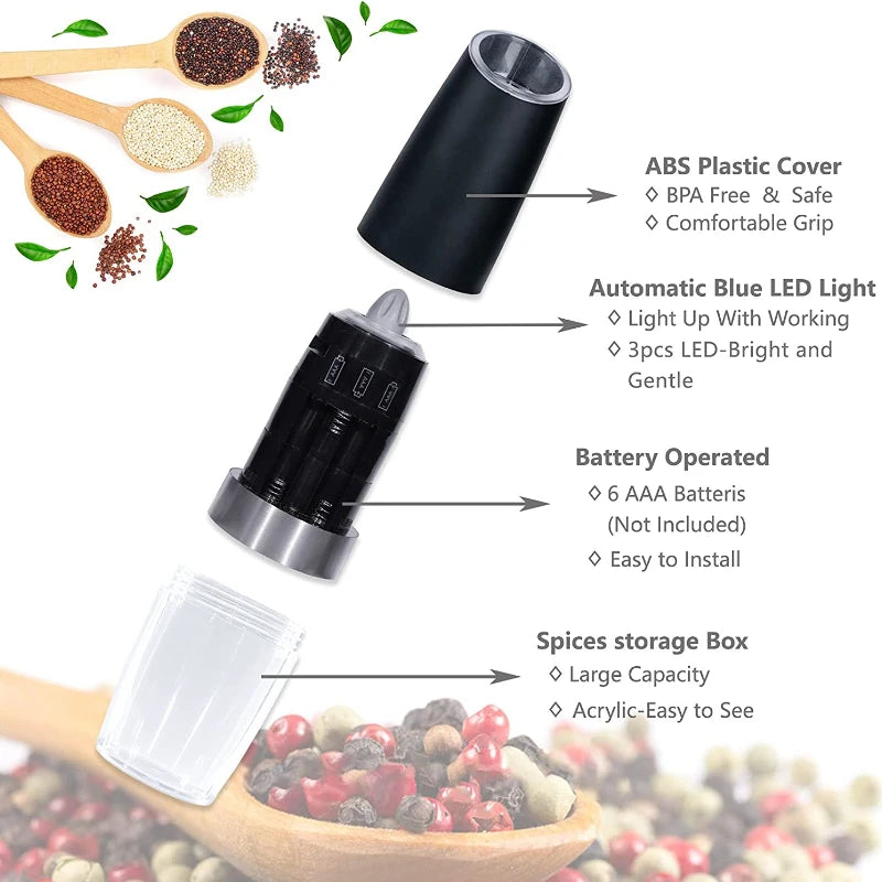 Automatic Gravity Induction Electric Pepper Mill - Herb, Spice, Coffee Grinder and Salt Shaker - Premium Kitchen Grinding Tool