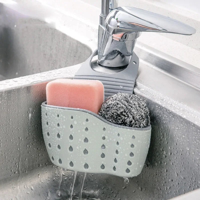 Adjustable Snap Sink Soap & Sponge Holder - Kitchen Drain Basket Organizer - 1 Piece Durable Kitchen Accessories & Utensils Gadgets