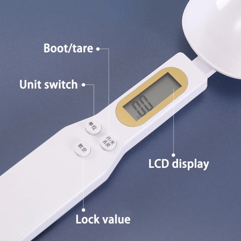 Digital Kitchen Scale Spoon for Baking - Adjustable Electronic Weighing Tool for Coffee, Food, Flour, Powder with LCD Display Measurement at Home
