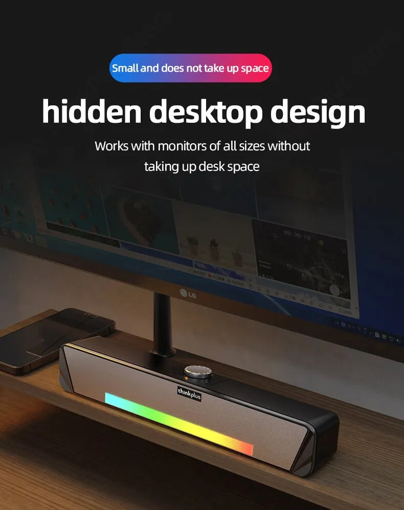 Lenovo TS33 Wired/Bluetooth 5.0 Speaker - 360-Degree Home Cinema Sound Bar and Computer Desk Audio Subwoofer