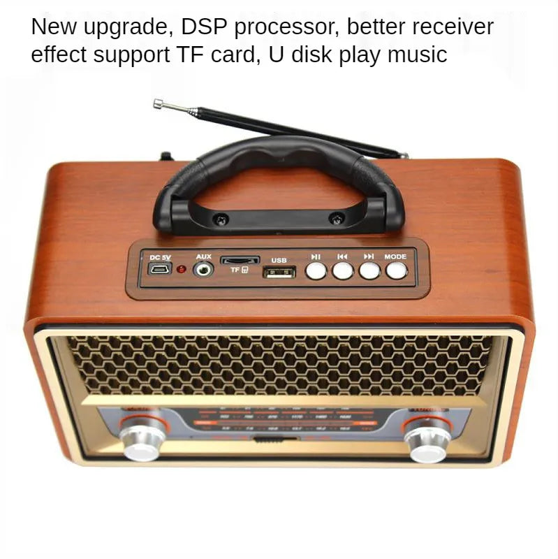 Top-Quality Portable Wooden Retro Radio with AM/FM/SW, Multi-function Bluetooth Speaker, Subwoofer and Card Audio Caixadesom