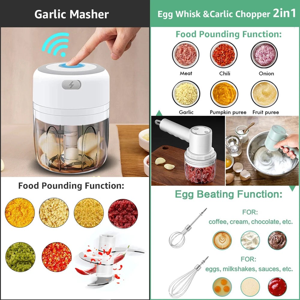 Electric Mini Food Chopper - USB Portable Garlic Masher, Meat Grinder, Vegetable Chopper for Kitchen Gadgets