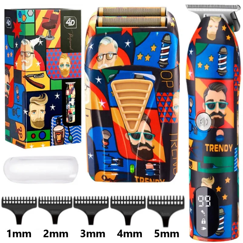 Cordless Professional Barber Hair Clipper - Rechargeable Graffiti Finish - Versatile Beard Trimmer and Electric Cutting Machine
