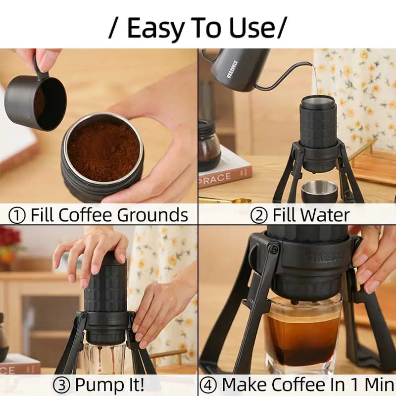 STARESSO Mirage SP300 PLUS Portable Espresso Maker - Quick Brew 180ml Manual Coffee Pot for Creamy Double Espresso Shots