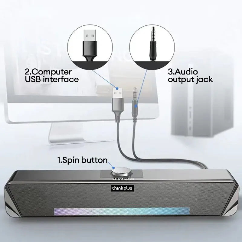 Lenovo TS33 Wired/Bluetooth 5.0 Speaker - 360-Degree Home Cinema Sound Bar and Computer Desk Audio Subwoofer
