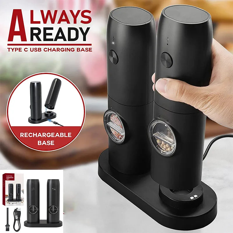 High-Quality USB Rechargeable Spice Grinder with LED Light - Automatic, Adjustable Coarseness for Salt & Pepper Mill