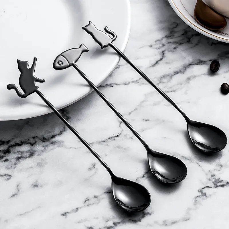 Mini 304 Metal Coffee Spoon in Cute Cat Shape - Versatile Kitchen Tableware for Dessert, Snack, Ice Cream, and Tea