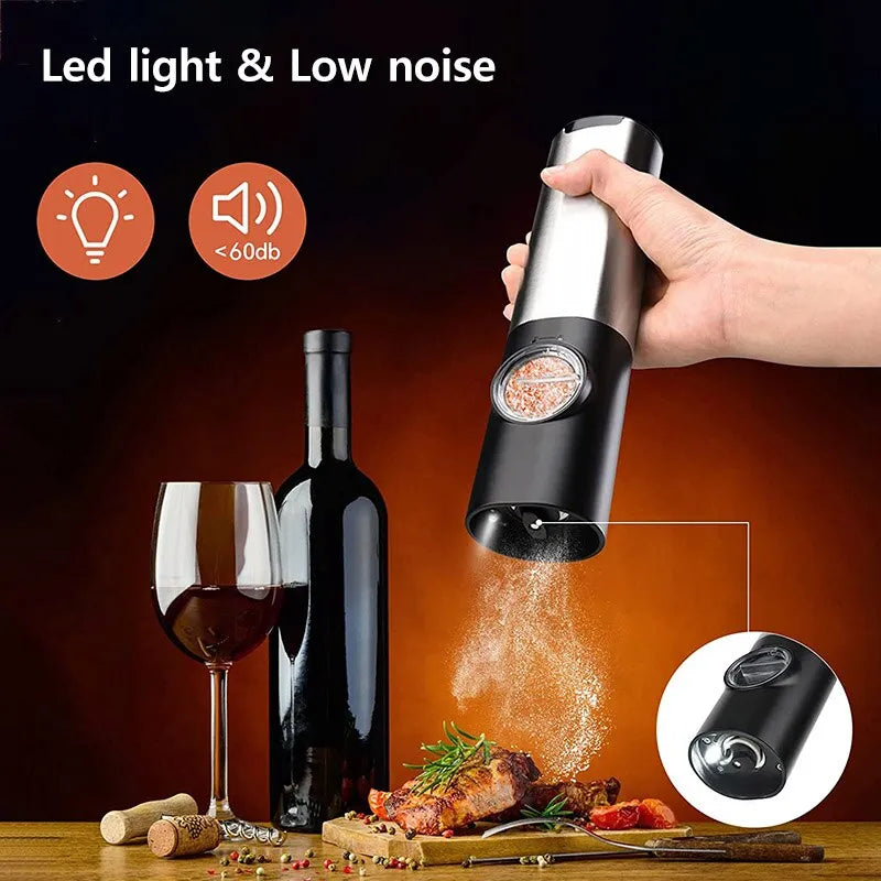 USB Rechargeable Electric Salt and Pepper Grinder Set with Adjustable Coarseness and LED Light - Essential Kitchen Tools