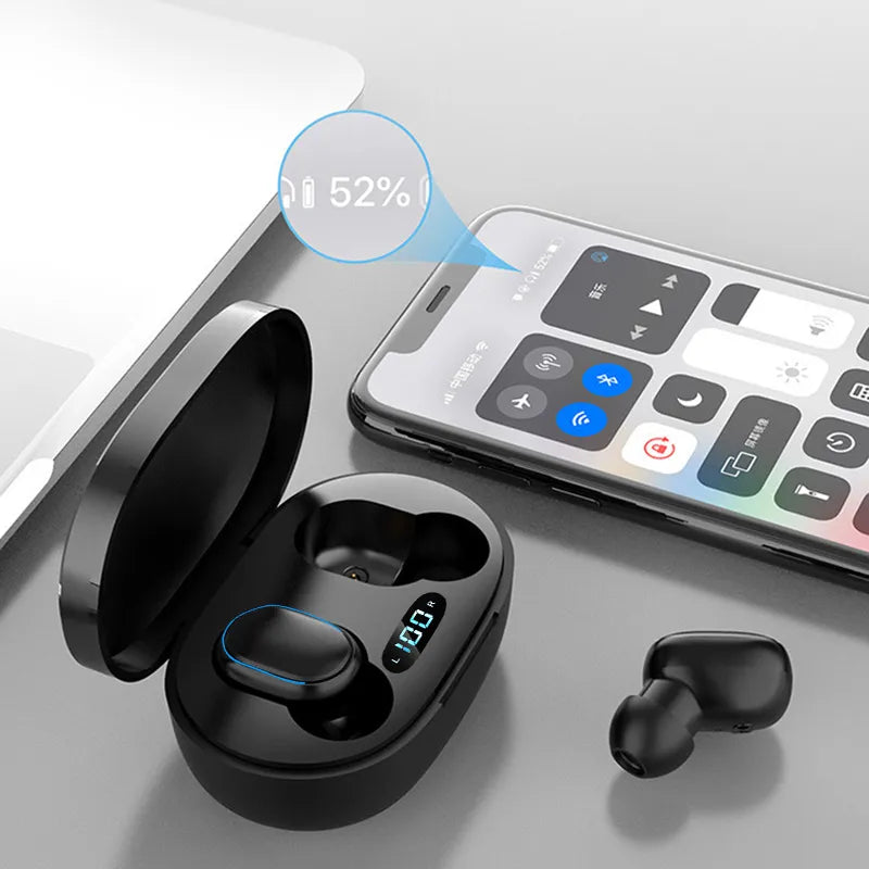E7S TWS Bluetooth Wireless Headphones - Waterproof Sports Headset with Microphone - Compatible with All Smartphones for Music and Calls