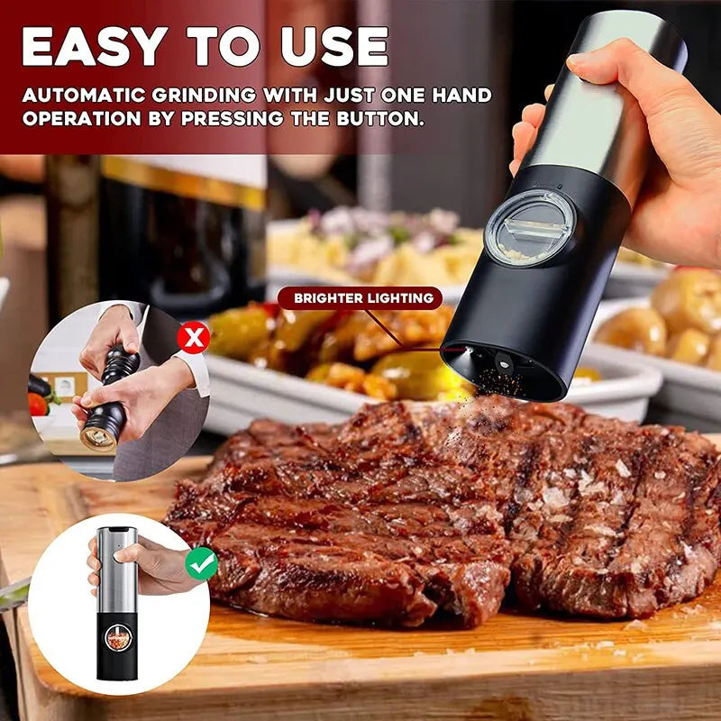 USB Rechargeable Electric Salt and Pepper Grinder Set with Adjustable Coarseness and LED Light - Essential Kitchen Tools