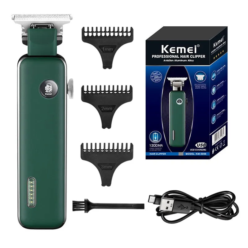 Kemei-5098 Professional Hair Trimmer - USB Electric, Cordless & Rechargeable Hair Clipper for Adults, Kids - All-in-One Hair Cutting Machine