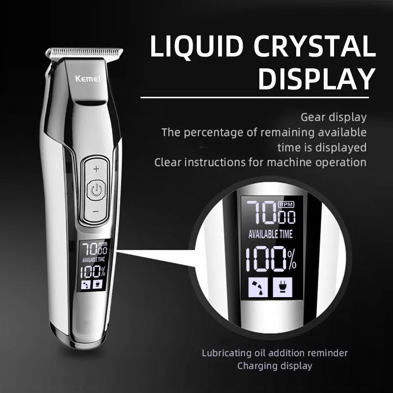 Kemei 5027 Men's Professional Adjustable Speed Hair Clipper and Beard Trimmer with LED Digital Display, Electric Razor KM-5027