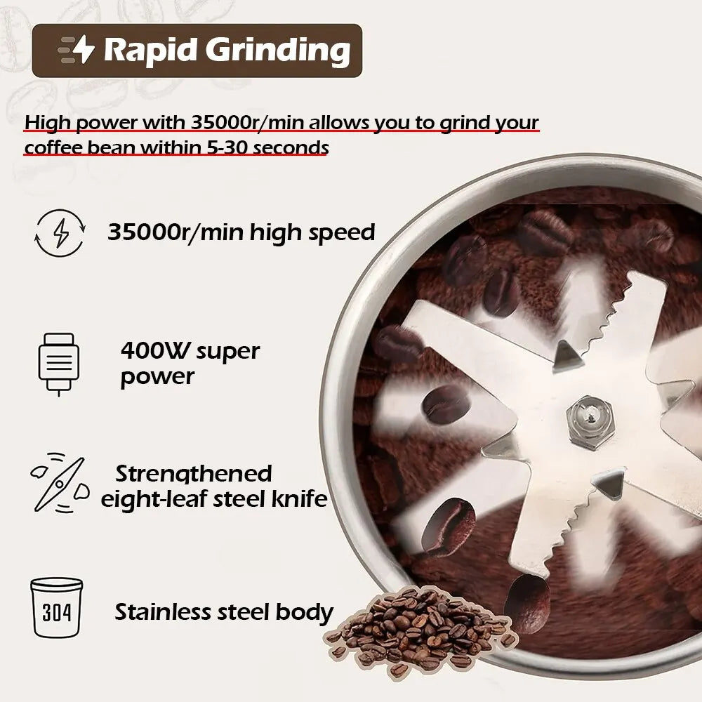 High-Powered Electric Coffee Grinder - Premium Kitchen Tool for Grinding Spices, Nuts, Grains and Beans, Perfect for Home Use